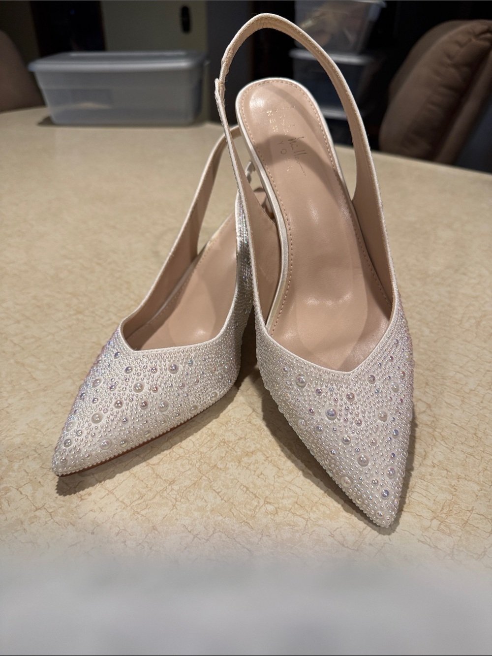 Nicole Miller Embellished Ivory Slingback Pointed-Toe Heels - Picture 9 of 10
